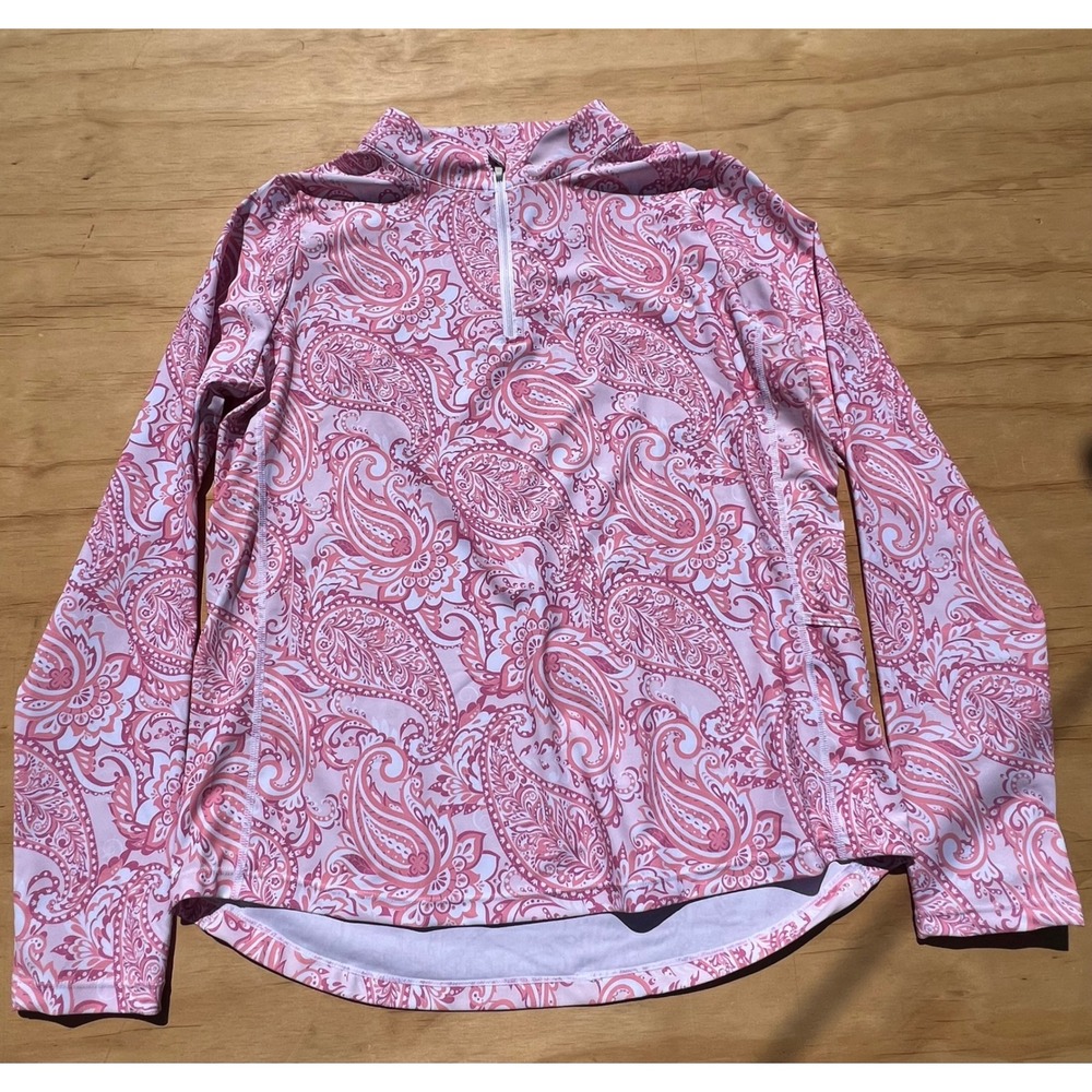 Moteepi Pink Paisley Quarter Zip Long Sleeve Athletic Top Womens Large Mock Neck